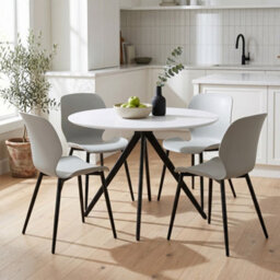 Core Products Aspen White 100Cm Round Table And 4 Carnaby Light Grey Moulded Plastic Chairs - thumbnail 1