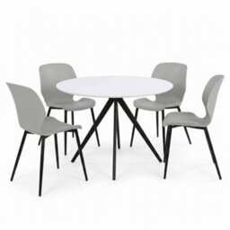 Core Products Aspen White 100Cm Round Table And 4 Carnaby Light Grey Moulded Plastic Chairs - thumbnail 2