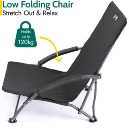 Trail Outdoor Leisure Low Beach Chair Folding Outdoor Camping Garden Festival Lightweight Lounger Seat - Black - thumbnail 3