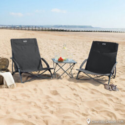 Trail Outdoor Leisure Low Beach Chair Folding Outdoor Camping Garden Festival Lightweight Lounger Seat - Black - thumbnail 2