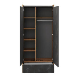 Arte Stylish Fargo Hinged Wardrobe With Shelves And Drawer In Raw Steel & Canyon Alpine Spruce (W900M X H1910mm X D520mm) - thumbnail 2