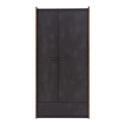 Arte Stylish Fargo Hinged Wardrobe With Shelves And Drawer In Raw Steel & Canyon Alpine Spruce (W900M X H1910mm X D520mm) - thumbnail 3