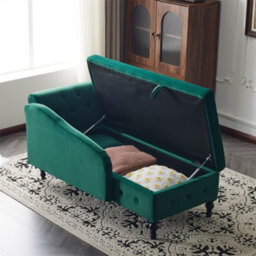 Abrihome Velvet Chaise Lounge Sofa With Storage, Upholstered Chaise Lounge Couch With Pillow For Living Room, Right Armrest, Green - thumbnail 8
