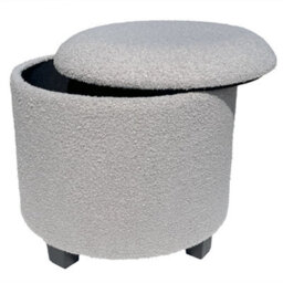Pre-Assembled 45Cm Premium Boucle Footstool With 42L Storage, Grey Upholstered Ottoman Stool, Froppi Padded Vanity Stool