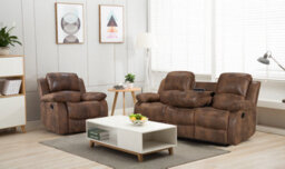 Suede Brown Faux Leather  3 + 1 Seater Manual Recliner Sofa And Armchair Set For Living Room Valencia - thumbnail 1