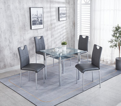 Modernique Grey 80 Cm Compact Dining Table With 4 Grey Faux Leather Dining Chairs Set - image 1