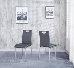 Modernique Grey 80 Cm Compact Dining Table With 4 Grey Faux Leather Dining Chairs Set - thumbnail 3