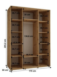 Arte Cannes Xii Sliding Door Wardrobe W170Cm - Elegant Oak Artisan Storage Solution - thumbnail 4