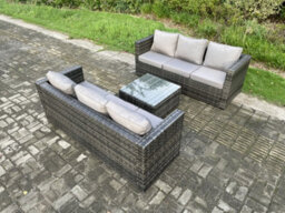 Fimous Wicker Rattan Garden Furniture Sofa Set With Square Coffee Table 6 Seater Outdoor Rattan Set Dark Grey Mixed - thumbnail 2
