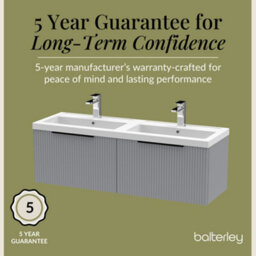 Balterley Fluted Front Wall Hung 2-Drawer Bathroom Vanity Unit With Double Basin, 1200mm, Satin Grey, Black Handles - thumbnail 6