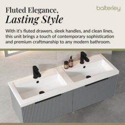 Balterley Fluted Front Wall Hung 2-Drawer Bathroom Vanity Unit With Double Basin, 1200mm, Satin Grey, Black Handles - thumbnail 4