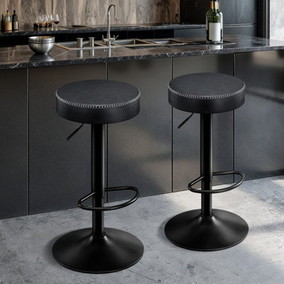 "Stoolink Breakfast Bar Stools Set Of 2, Backless Swivel With Footrest, Adjustable 25.8""-33.7"" Microfiber Leather - Ink Black" - image 1