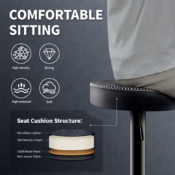 "Stoolink Breakfast Bar Stools Set Of 2, Backless Swivel With Footrest, Adjustable 25.8""-33.7"" Microfiber Leather - Ink Black" - thumbnail 4