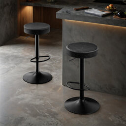 "Stoolink Breakfast Bar Stools Set Of 2, Backless Swivel With Footrest, Adjustable 25.8""-33.7"" Microfiber Leather - Ink Black" - thumbnail 3