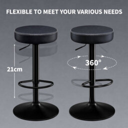 "Stoolink Breakfast Bar Stools Set Of 2, Backless Swivel With Footrest, Adjustable 25.8""-33.7"" Microfiber Leather - Ink Black" - thumbnail 9