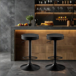 "Stoolink Breakfast Bar Stools Set Of 2, Backless Swivel With Footrest, Adjustable 25.8""-33.7"" Microfiber Leather - Ink Black" - thumbnail 8