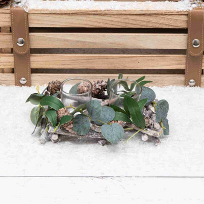 Annibells Christmas Twig Frosted Pinecone Double Glass Tealight Holder (11064)