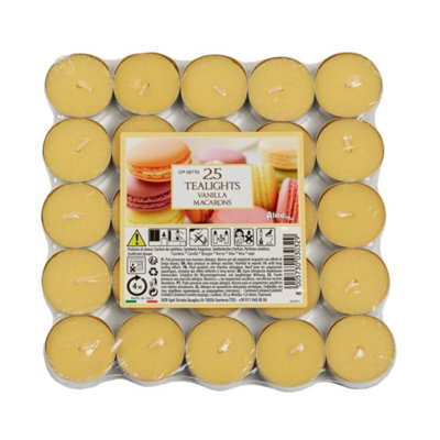 Aladino 4 Hour Tealight Candles - Pack Of 25 - Vanilla Macaroon Scented Tealights - Long Lasting Fragranced Candles For Home Décor
