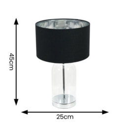 Valuelights Jessy Glass With Silver Trim Table Lamp With Black With Chrome Inner Lamp Shade - thumbnail 4
