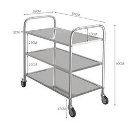 3 Tier Kitchen Catering Stainless Steel Storage Trolley Cart Food Rack Serving - thumbnail 2