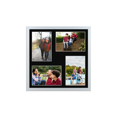 AK Frames 12X12 Silver Sleek Multi Photo Frame With Black Mount - Holds 4 Apertures (4X) 6X4 Photos - image 1