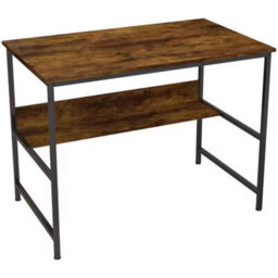 2-Tier Writing Desk Metal Frame With Storage Shelf Rustic Brown