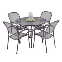 Pacific Lifestyle Carlo Round Outdoor 4 Seater Dining Set Patio Mesh Table And Chairs Garden Furniture