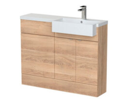 Hudson Reed Fusion Floor Standing Combination Vanity Unit & Right Hand Semi Recessed Basin, Sink Vanity Unit, Bleached Oak, 1100mm - thumbnail 1