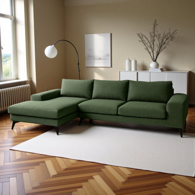 Abakus Direct Venice Corner Sofa In Forest Green Left Facing With Deep Seats And Extra-Wide Padded Arms - image 1