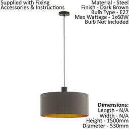 Elegant Dark Brown Pendant Ceiling Light With Cappuccino Gold Shade - thumbnail 2