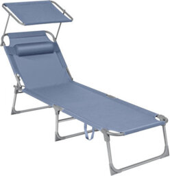 Songmics Sun Lounger, Deck Chair Folding, With Sunshade Headrest Adjustable Backrest, Reclining Sun Chair, Blue - thumbnail 8