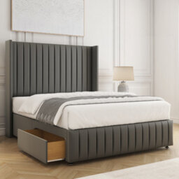 Bsspoke Luna Divan Bed Grey Plush Velvet 54Inch Headboard & Footboard 2 Drawers Footend & No Mattress In 4Ft 4Ft6 5Ft 6Ft - thumbnail 1