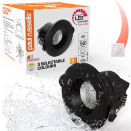 Paul Russells Led Fire Rated Downlights, Black Bezel, 6W 550 Lumens, Ip65, Cct3 3000K Warm-4000K Cool-6500K Day Light, Pack Of 1 - thumbnail 1