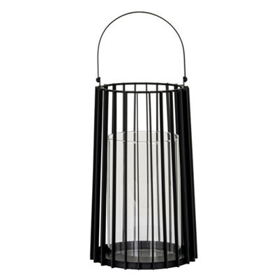 Hill Interiors Lynk Large Lantern With Handle And Candle Holder - Glass - L22 X W22 X H50 Cm - Black - image 1