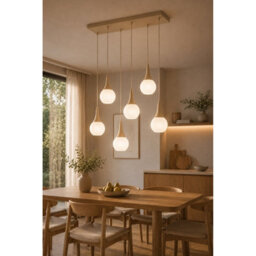 Luminosa Lighting Luminosa Lacrima Cluster Pendant Ceiling Light Beige White Glass Shade 6X E27 - thumbnail 2