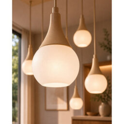 Luminosa Lighting Luminosa Lacrima Cluster Pendant Ceiling Light Beige White Glass Shade 6X E27 - thumbnail 3
