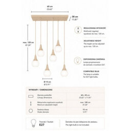 Luminosa Lighting Luminosa Lacrima Cluster Pendant Ceiling Light Beige White Glass Shade 6X E27 - thumbnail 4