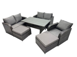 Fimous Wicker Pe Rattan Garden Outdoor Furniture Set Love Sofa Dining Table Sets With 2 Big Stools Dark Grey Mixed - thumbnail 2