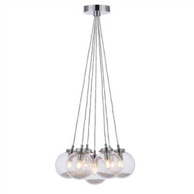 Luminosa Lighting Luminosa Harbour 7 Light Cluster Pendant Chrome, Glass With Bubbles, E14