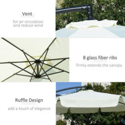 Outsunny 2.7M Garden Cantilever Banana Parasol Sun Shade W/ Crank, Cream White - thumbnail 6