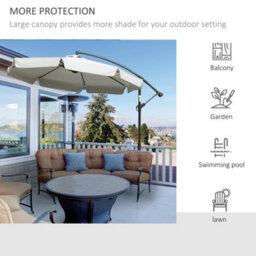 Outsunny 2.7M Garden Cantilever Banana Parasol Sun Shade W/ Crank, Cream White - thumbnail 7