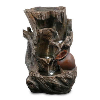 Geezy Tree Log Water Feature Outdoor Indoor Led Fountain Waterfall Garden Decor - image 1