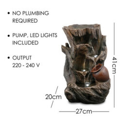 Geezy Tree Log Water Feature Outdoor Indoor Led Fountain Waterfall Garden Decor - thumbnail 6