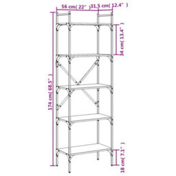 Berkfield Bookcase 5-Tier Black 56X31.5X174 Cm Engineered Wood - thumbnail 9