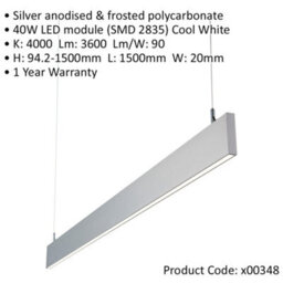 Slimline Commercial Suspension Light - 1500mm X 20mm - 40W Cool White Led - thumbnail 2