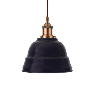 Navy Blue Lincoln Painted Dome Pendant Light With Matt Antique Copper Lamp Holder And Brown Twisted Cable - Se Home - image 1