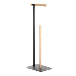 Showerdrape Sonata Black & Bamboo Toilet Roll Holder & Spare Paper Holder Combination - thumbnail 2
