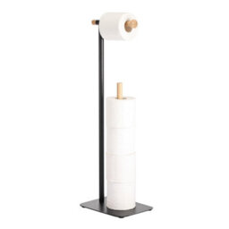 Showerdrape Sonata Black & Bamboo Toilet Roll Holder & Spare Paper Holder Combination - thumbnail 3