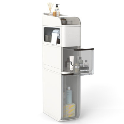 Gainoom 4-Tier Bathroom Storage Cabinet White 18 Cm Narrow Floor Organizer With 2 Drawers - image 1