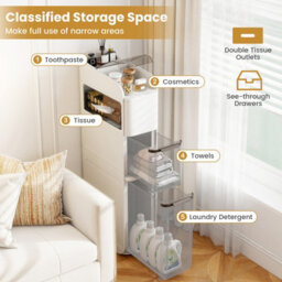 Gainoom 4-Tier Bathroom Storage Cabinet White 18 Cm Narrow Floor Organizer With 2 Drawers - thumbnail 5